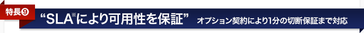 <特長9>SLAにより可用性を保証〜可用性オプションにより1分の切断保証まで対応